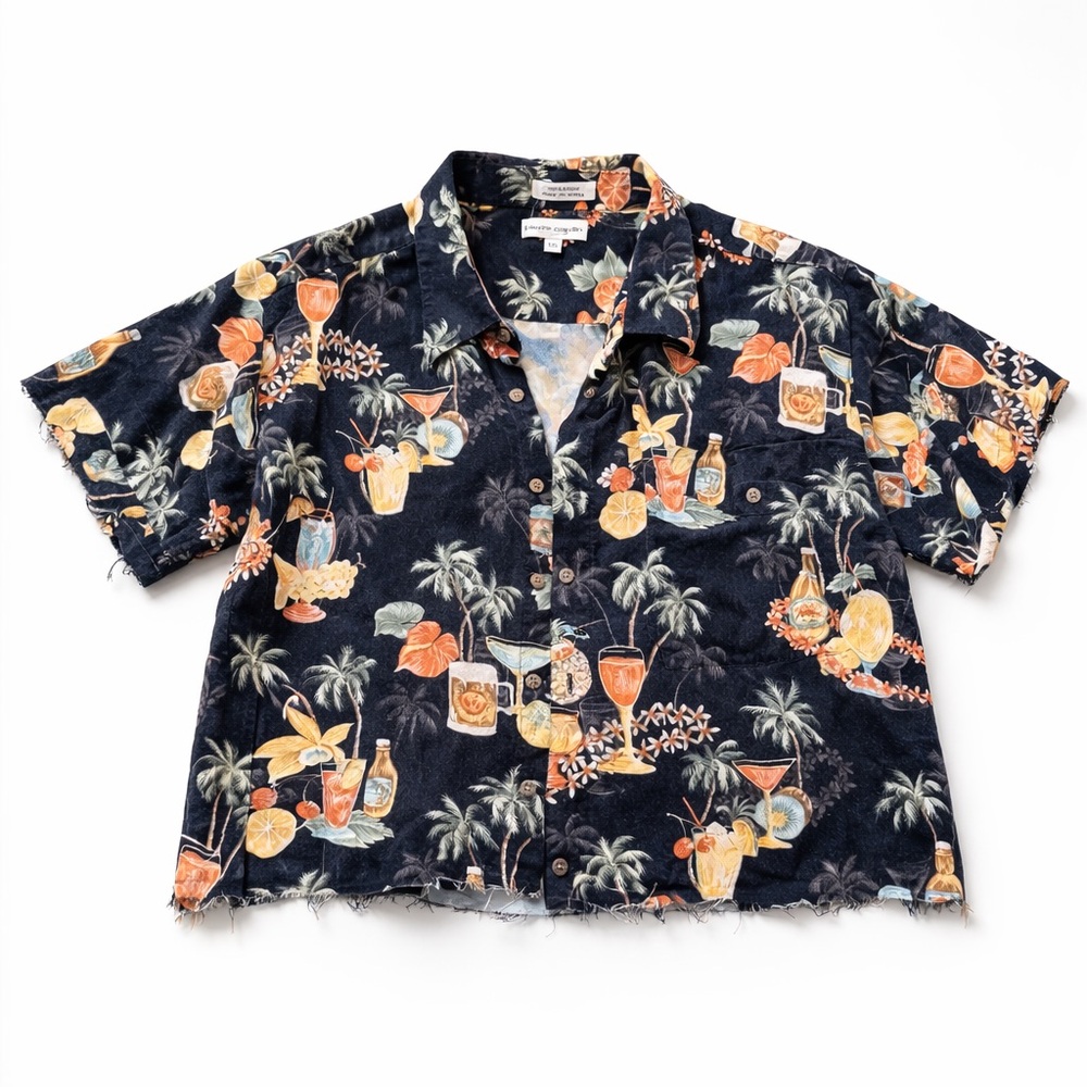 XXL Cropped Aloha Hawaiian Shirt Boxy Fit Rayon Short Sleeve Tony Vacation Drink